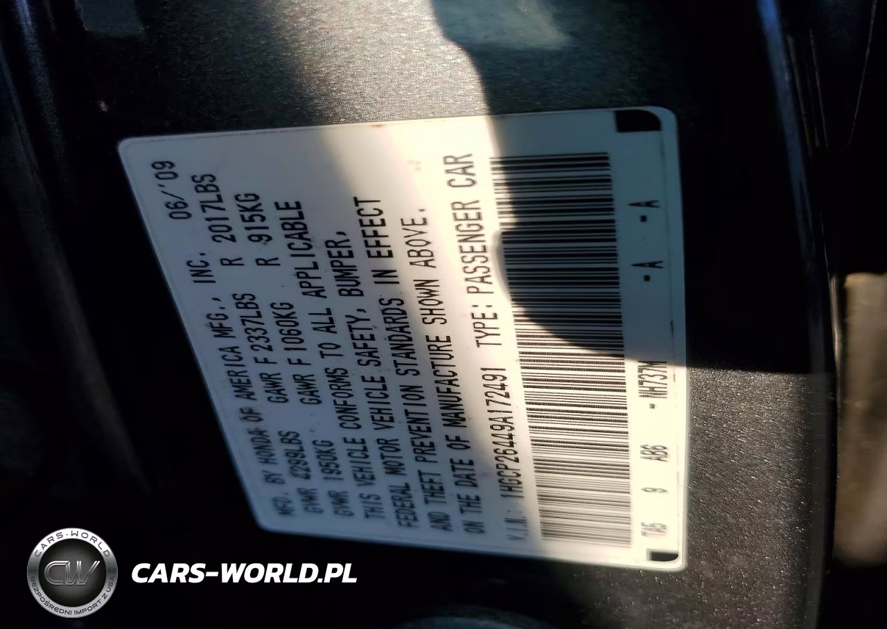 2009 Honda Accord Lxp VIN:1HGCP26449A172491 - 12