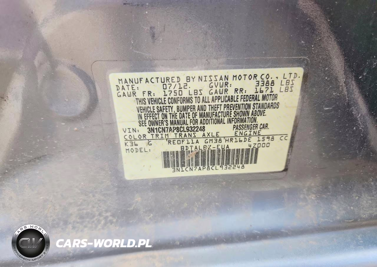2012 Nissan Versa 1.6 S VIN:3N1CN7AP8CL932248 - 13