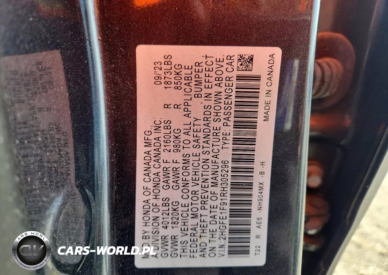 2024 Honda Civic Touring VIN:2HGFE1F91RH305296 - 13