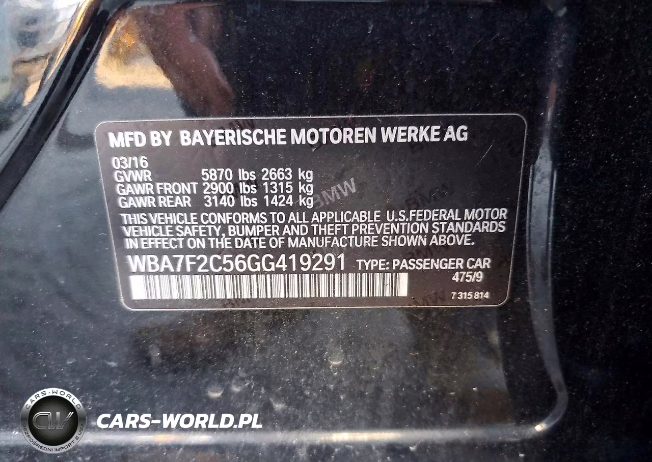 2016 BMW 750 Xi VIN:WBA7F2C56GG419291 - 12