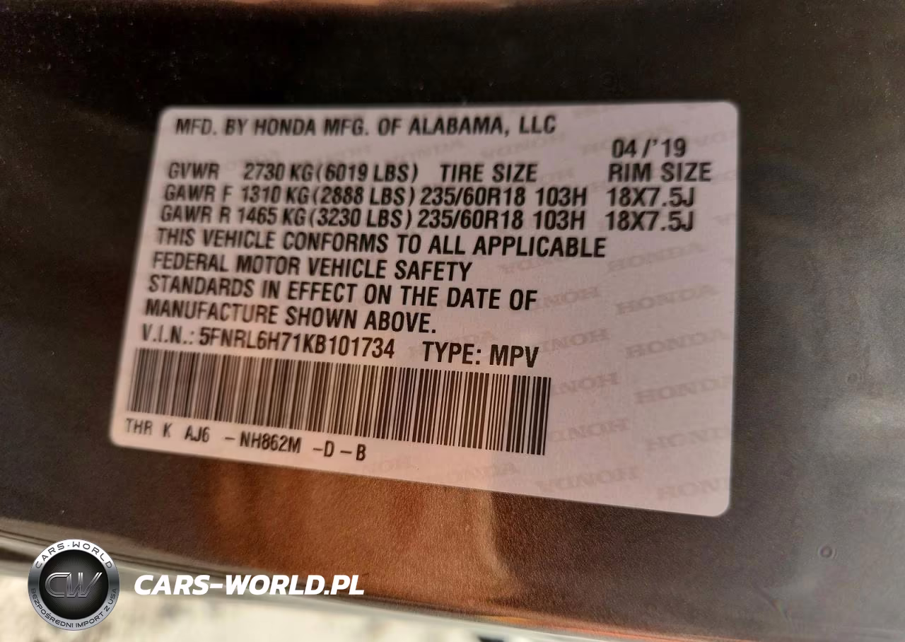 2019 Honda Odyssey Exl VIN:5FNRL6H71KB101734 - 13