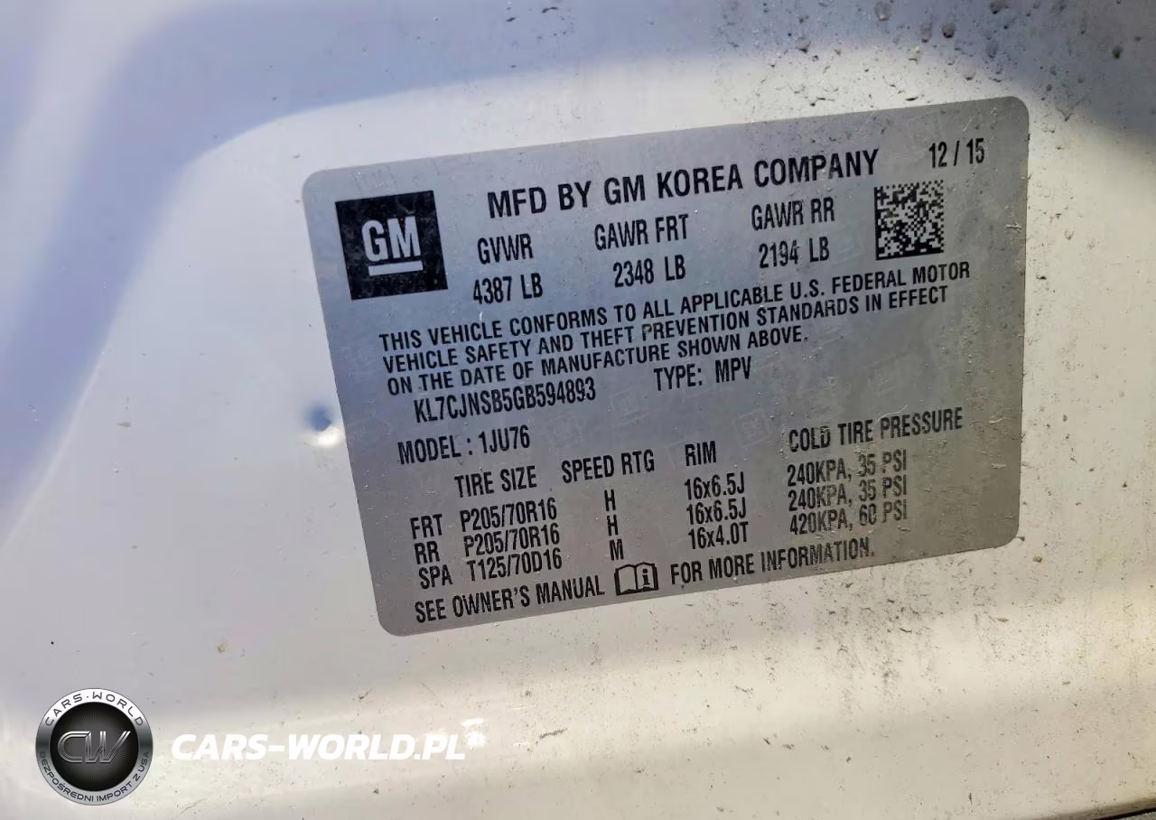 2016 Chevrolet Trax Ls VIN:KL7CJNSB5GB594893 - 13