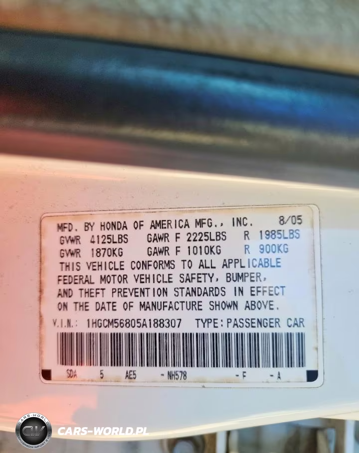 2005 Honda Accord Ex VIN:1HGCM56805A188307 - 12