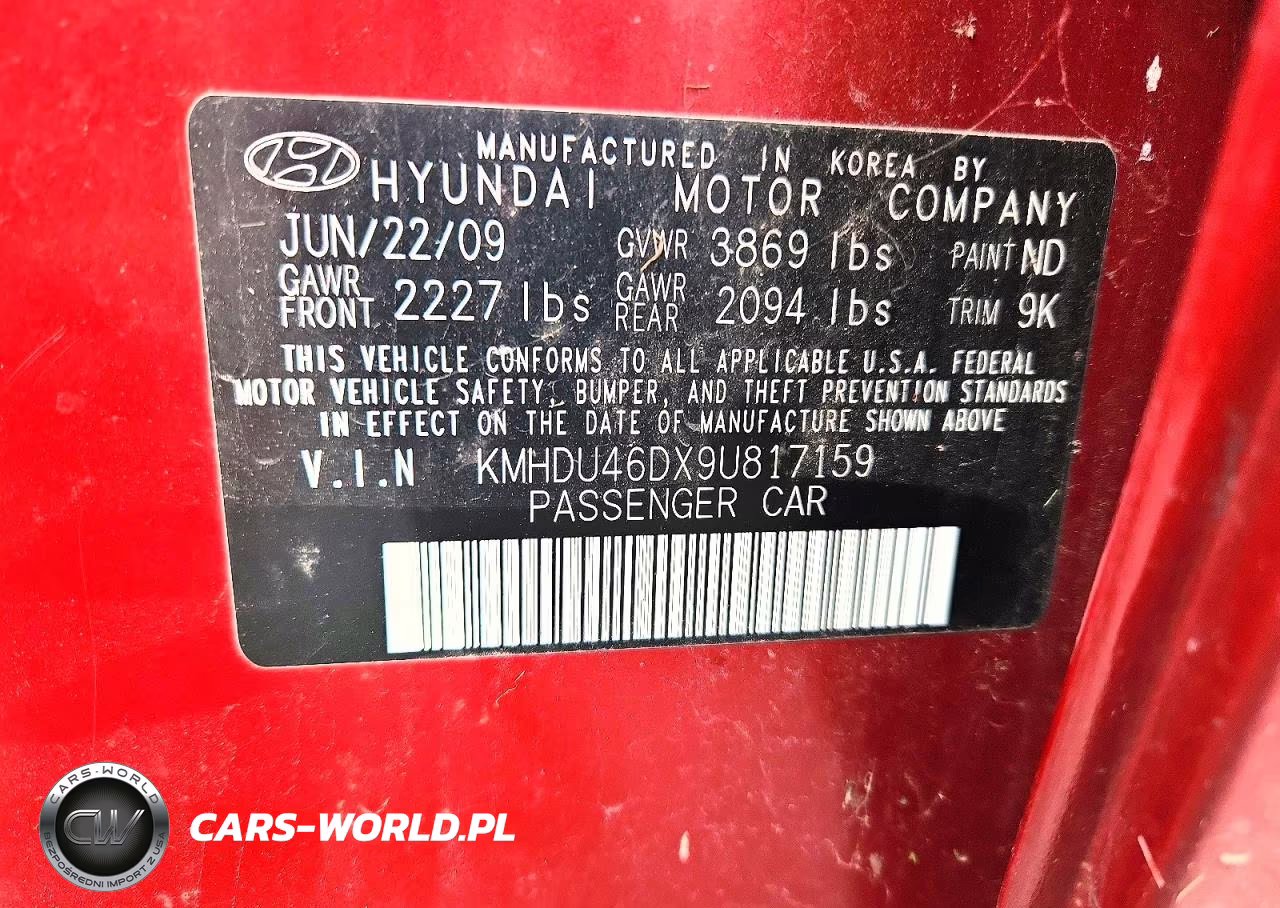 2009 Hyundai Elantra Gls VIN:KMHDU46DX9U817159 - 12
