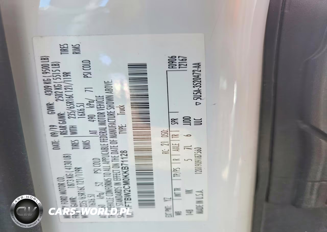 2019 Ford Transit T-350 Delivery Van VIN:1FTBW2CM0KKB71128 - 13