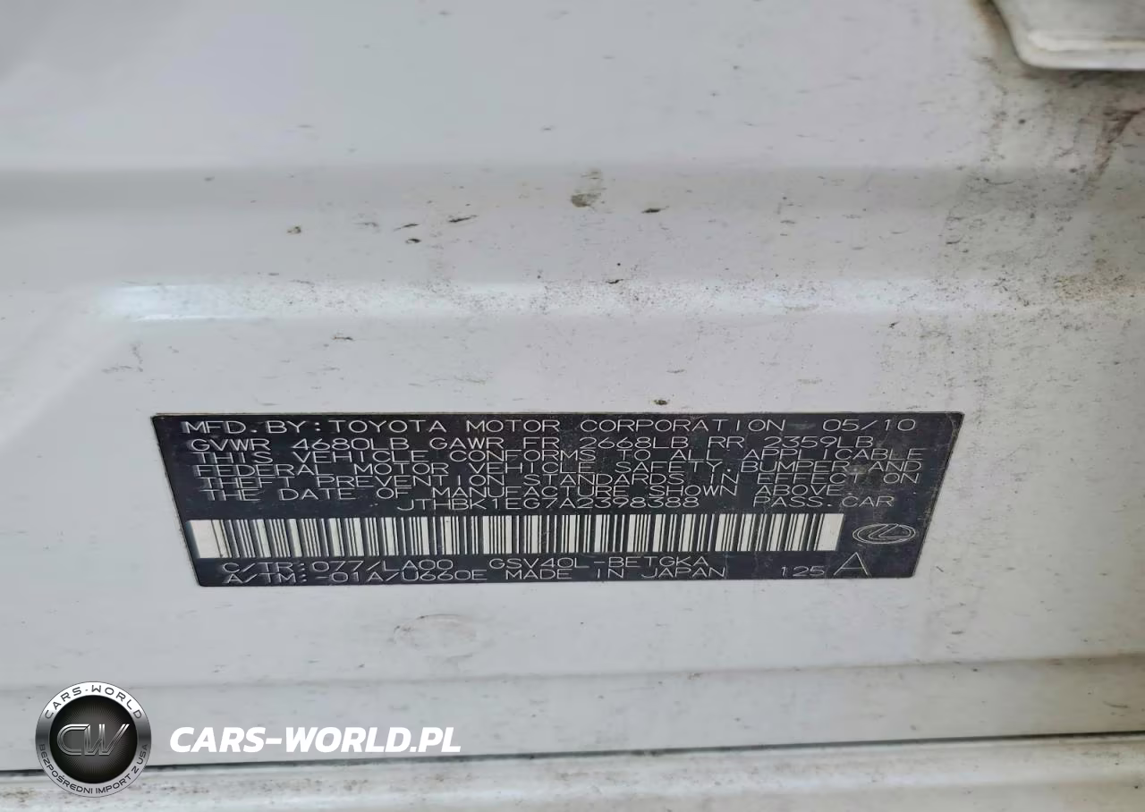 2010 Lexus Es 350 VIN:JTHBK1EG7A2398388 - 12