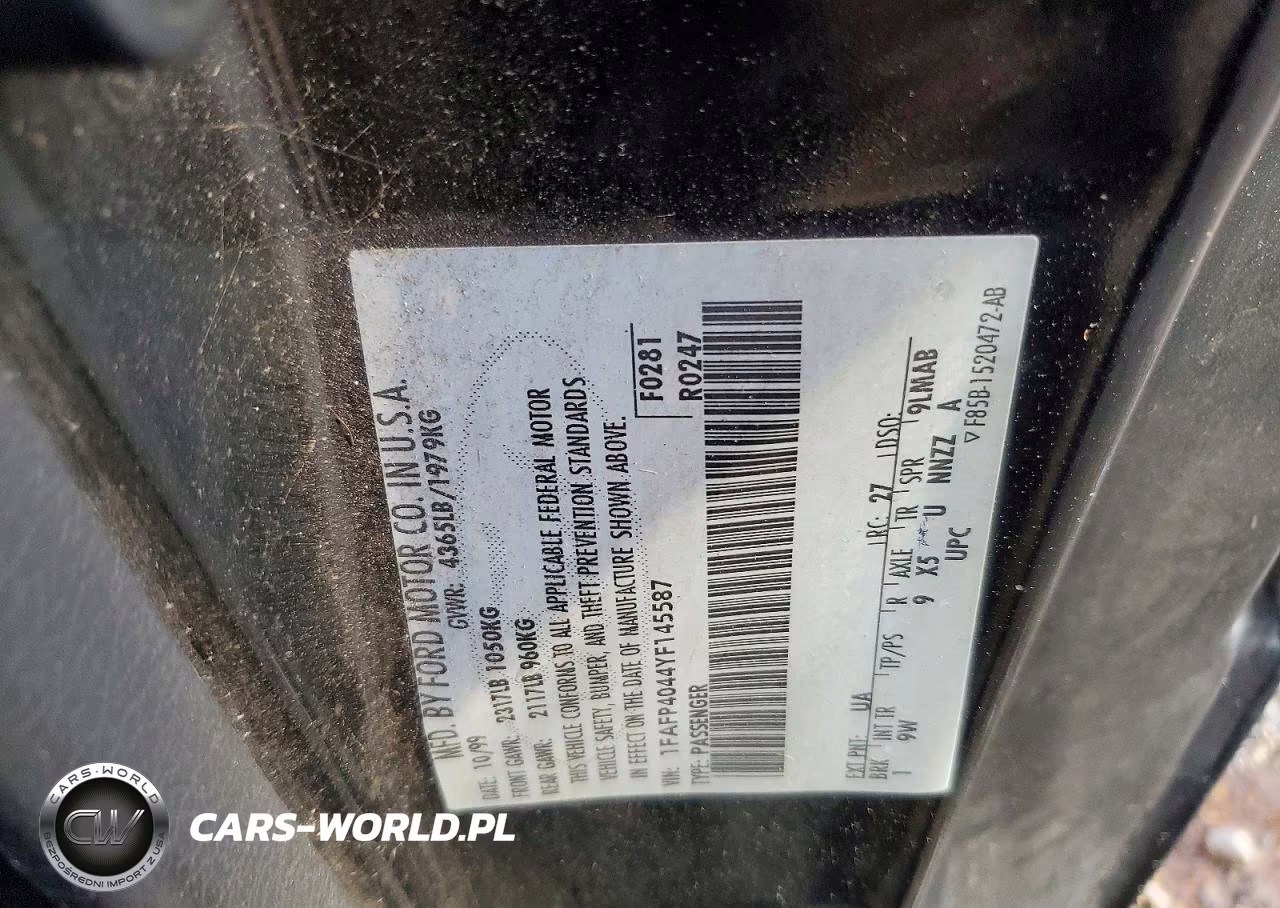 2000 Ford Mustang VIN:1FAFP4044YF145587 - 12