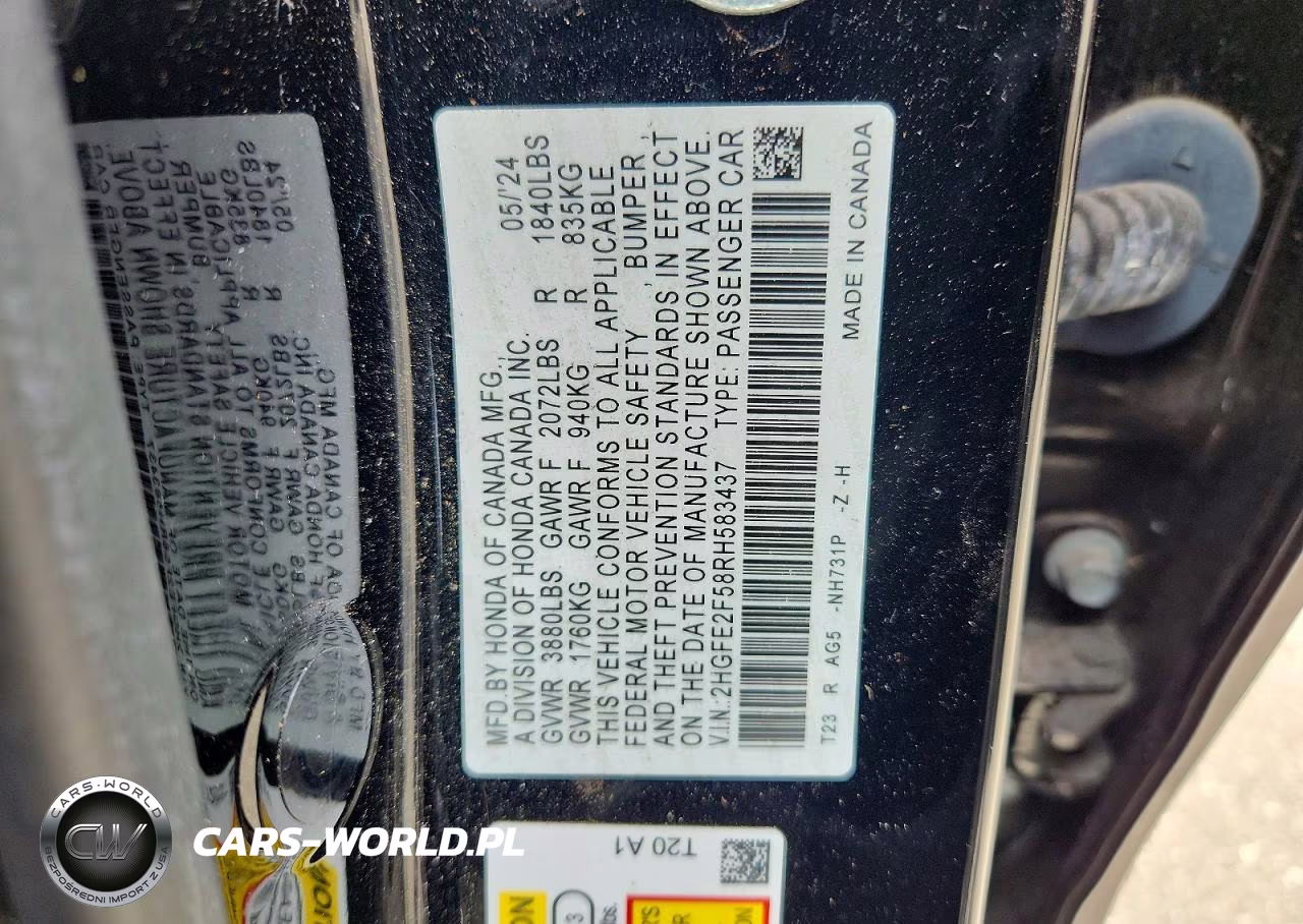 2024 Honda Civic Sport VIN:2HGFE2F58RH583437 - 12