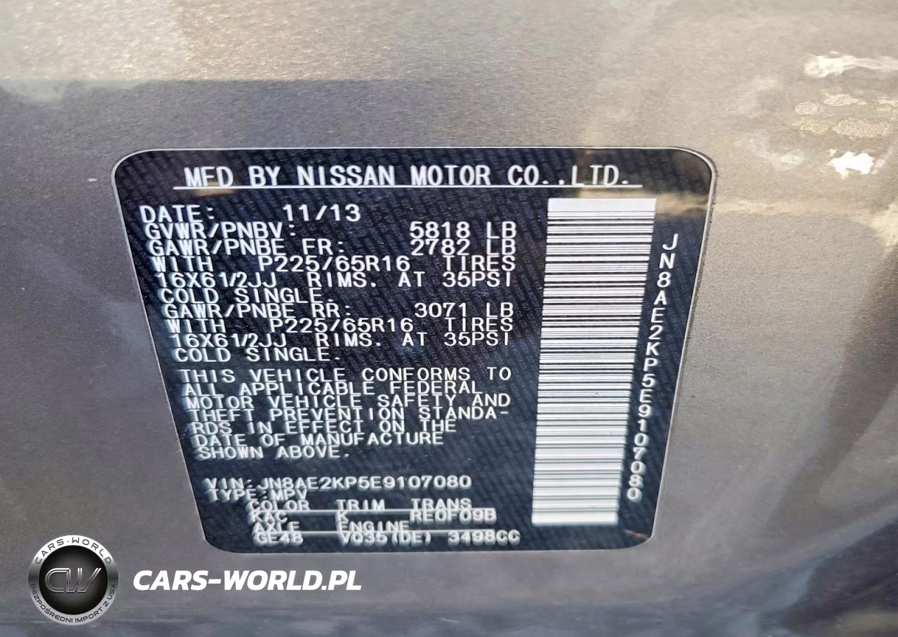 2014 Nissan Quest 3.5 S VIN:JN8AE2KP5E9107080 - 13