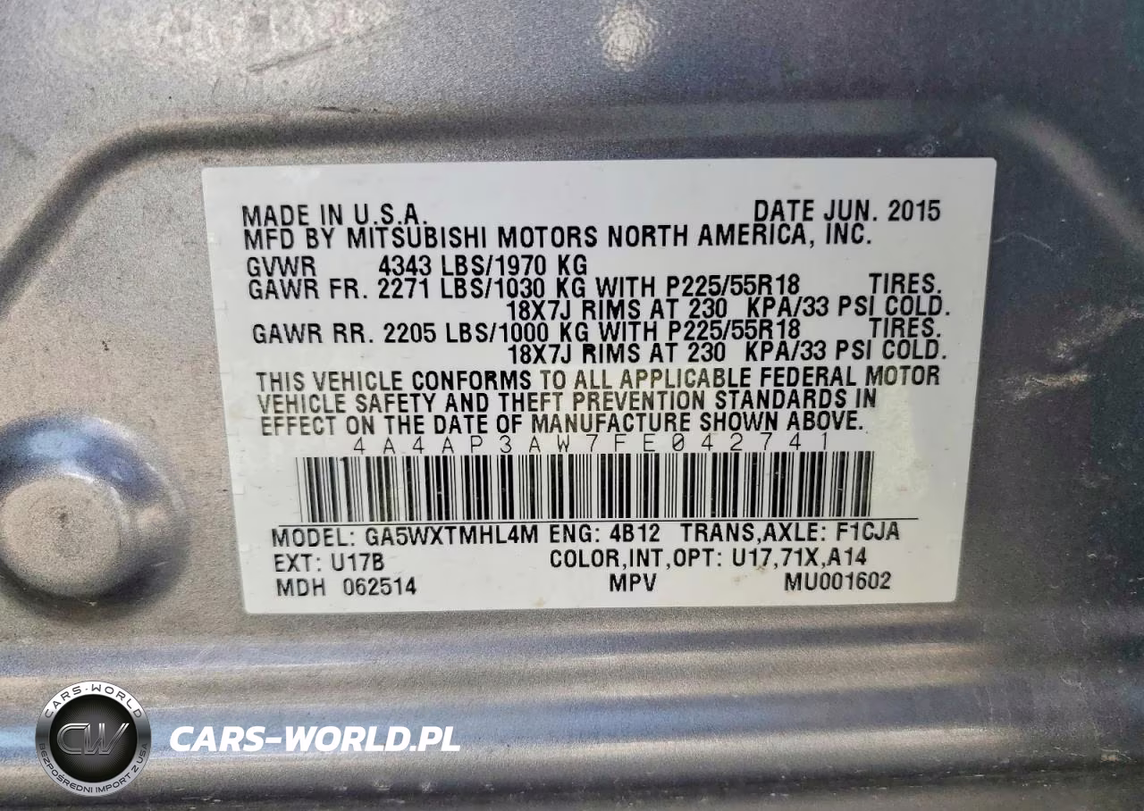 2015 Mitsubishi Outlander Sport Es VIN:4A4AP3AW7FE042741 - 13