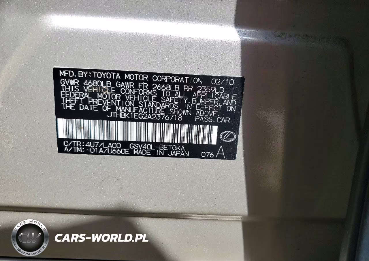 2010 Lexus Es 350 VIN:JTHBK1EG2A2376718 - 12