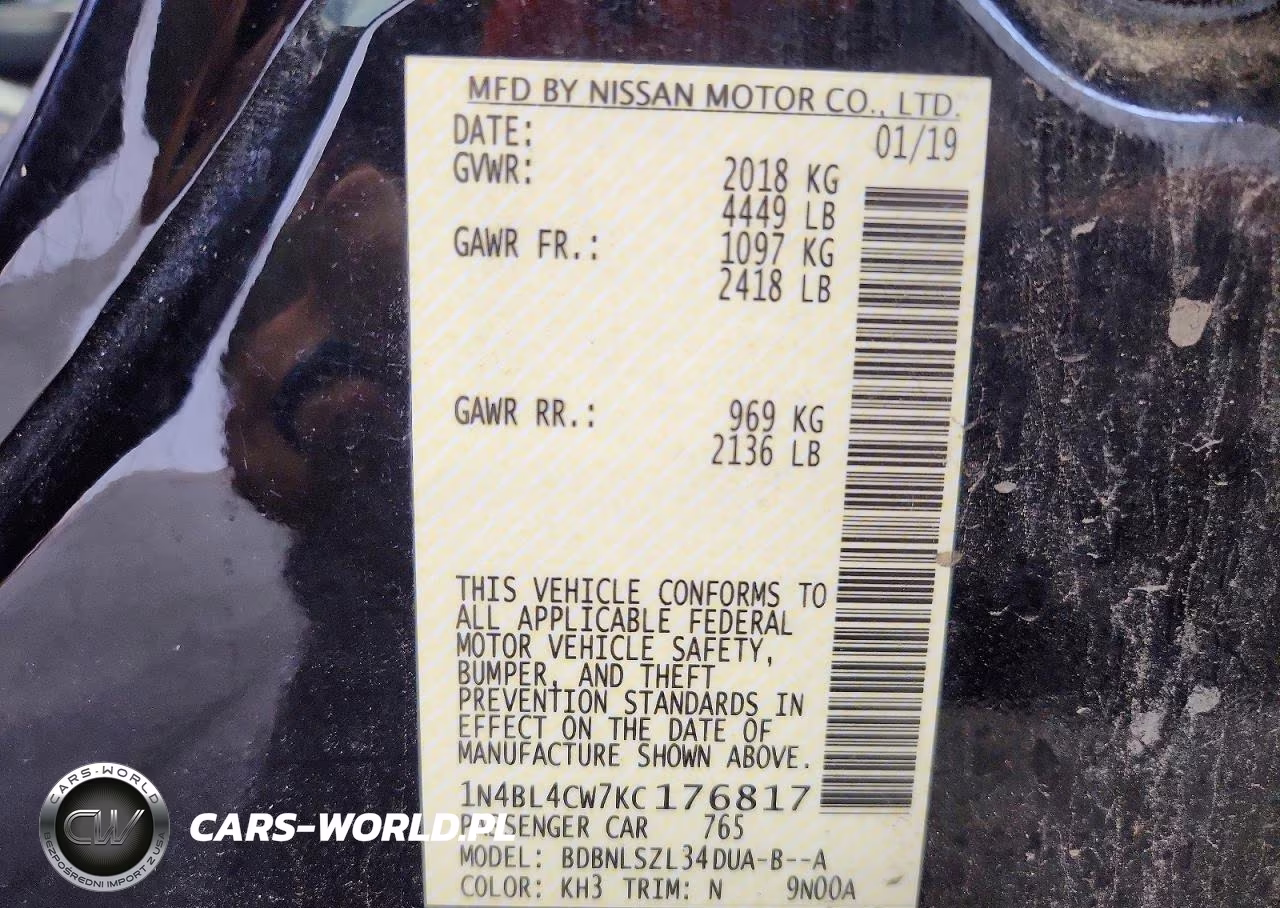 2019 Nissan Altima Sr VIN:1N4BL4CW7KC176817 - 12