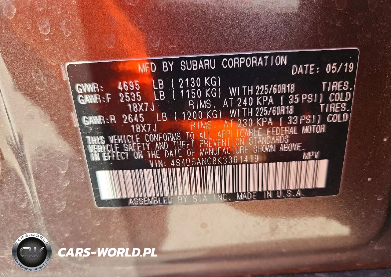 2019 Subaru Outback 2.5I Limited VIN:4S4BSANC8K3361419 - 14
