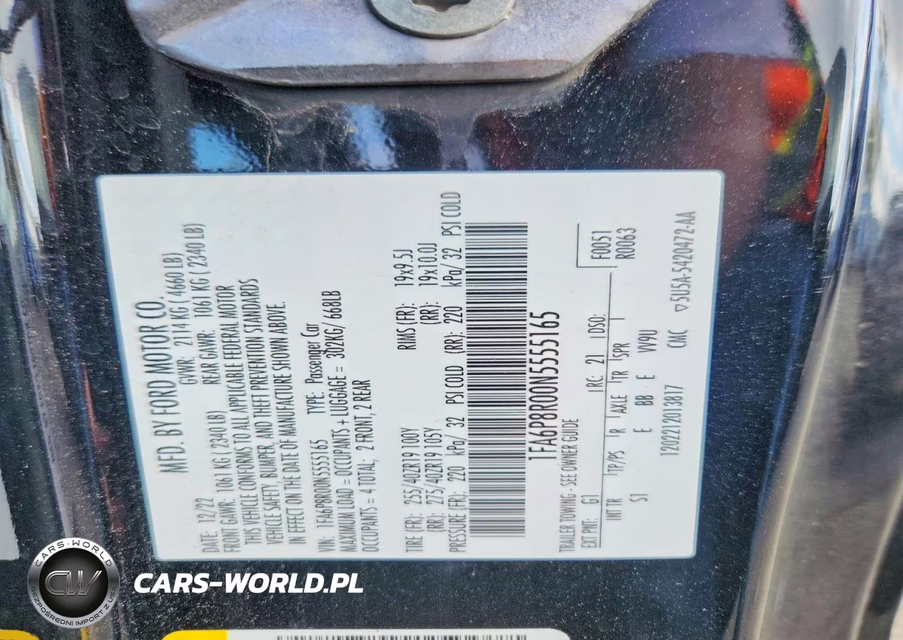2022 Ford Mustang Mach I VIN:1FA6P8R00N5555165 - 12