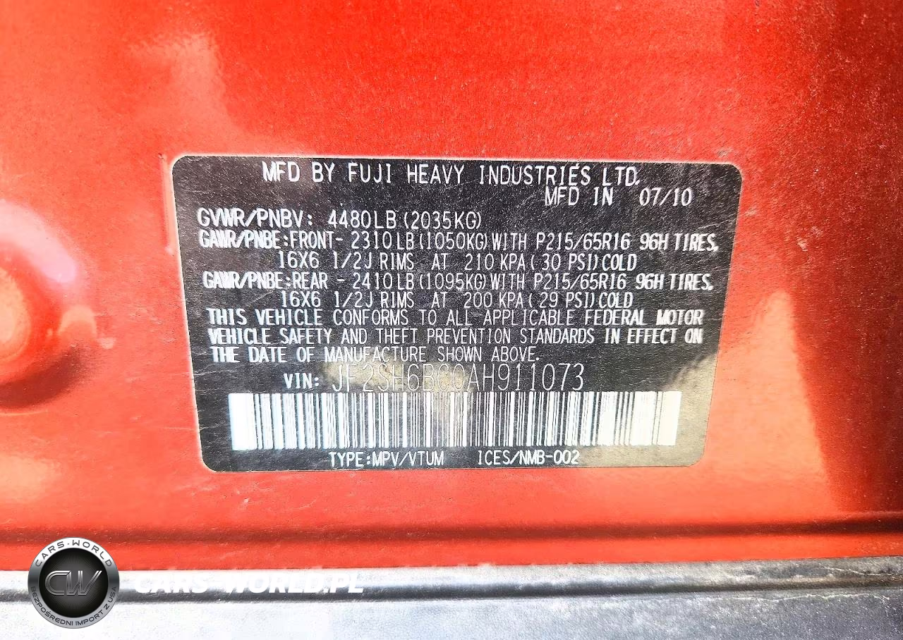 2010 Subaru Forester Xs VIN:JF2SH6BC0AH911073 - 12