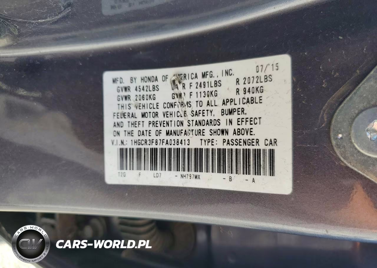 2015 Honda Accord Exl VIN:1HGCR3F87FA038413 - 12
