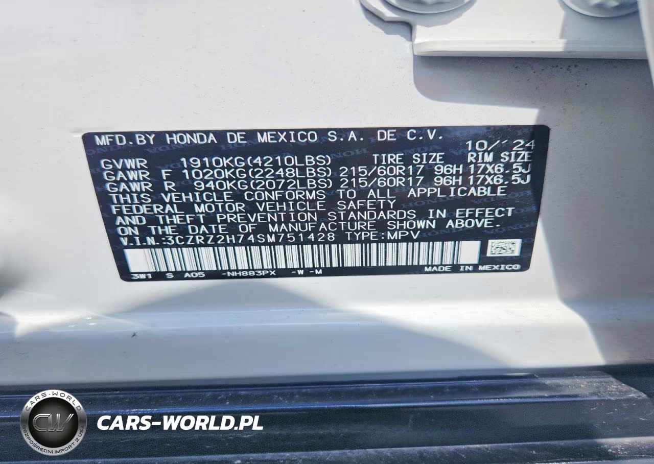 2025 Honda Hr-V Exl VIN:3CZRZ2H74SM751428 - 13