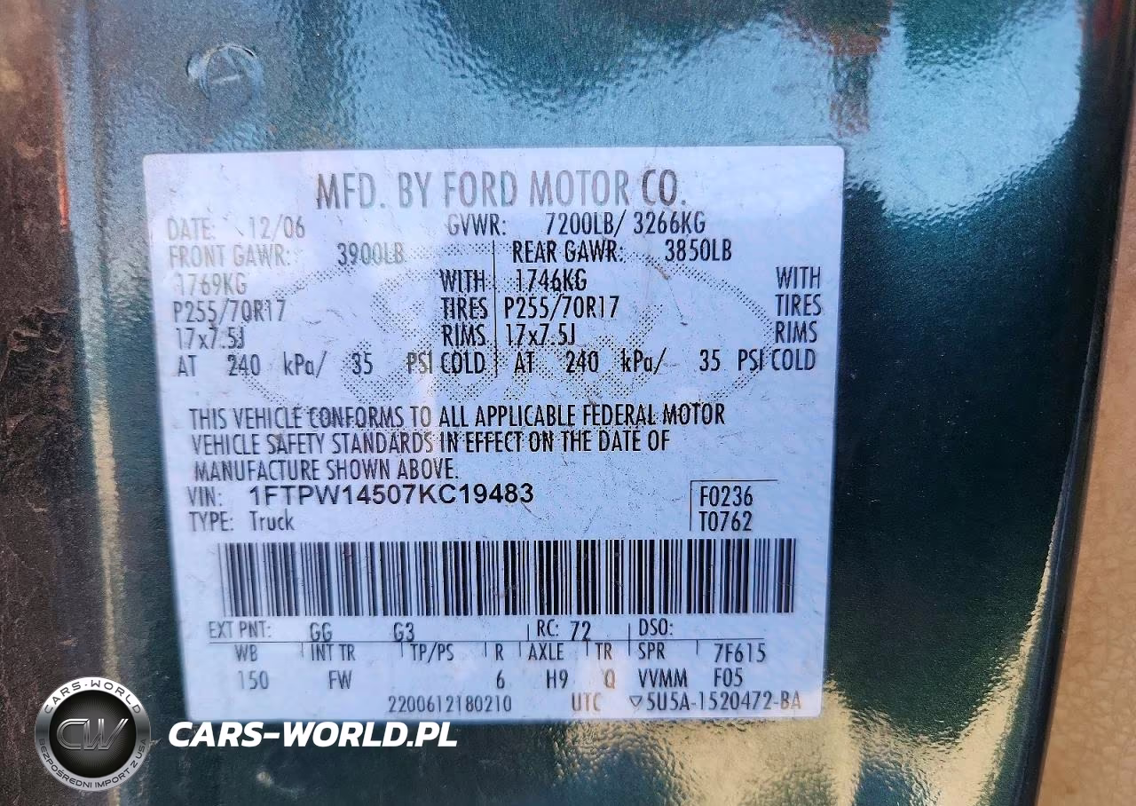 2007 Ford F-150 VIN:1FTPW14507KC19483 - 13