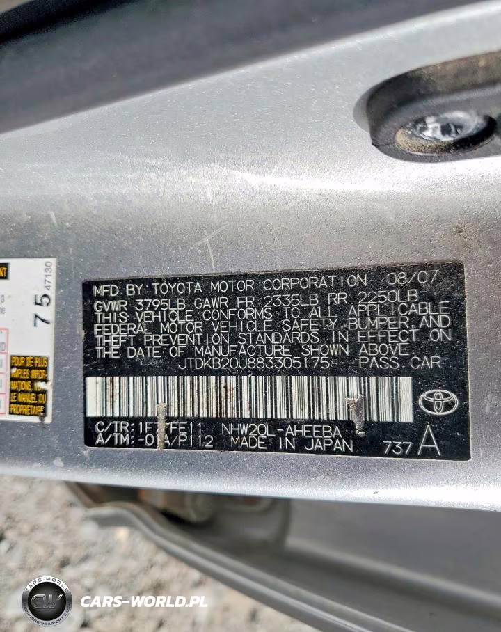 2008 Toyota Prius Base VIN:JTDKB20U883305175 - 13