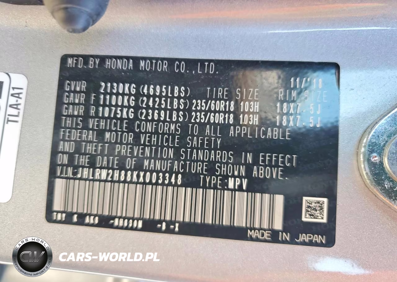 2019 Honda Cr-V Exl VIN:JHLRW2H88KX003348 - 14