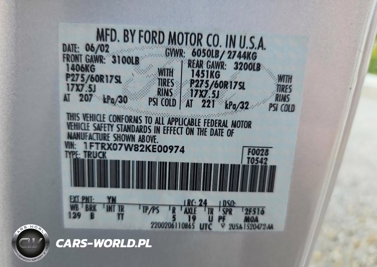 2002 Ford F150 VIN:1FTRX07W82KE00974 - 13