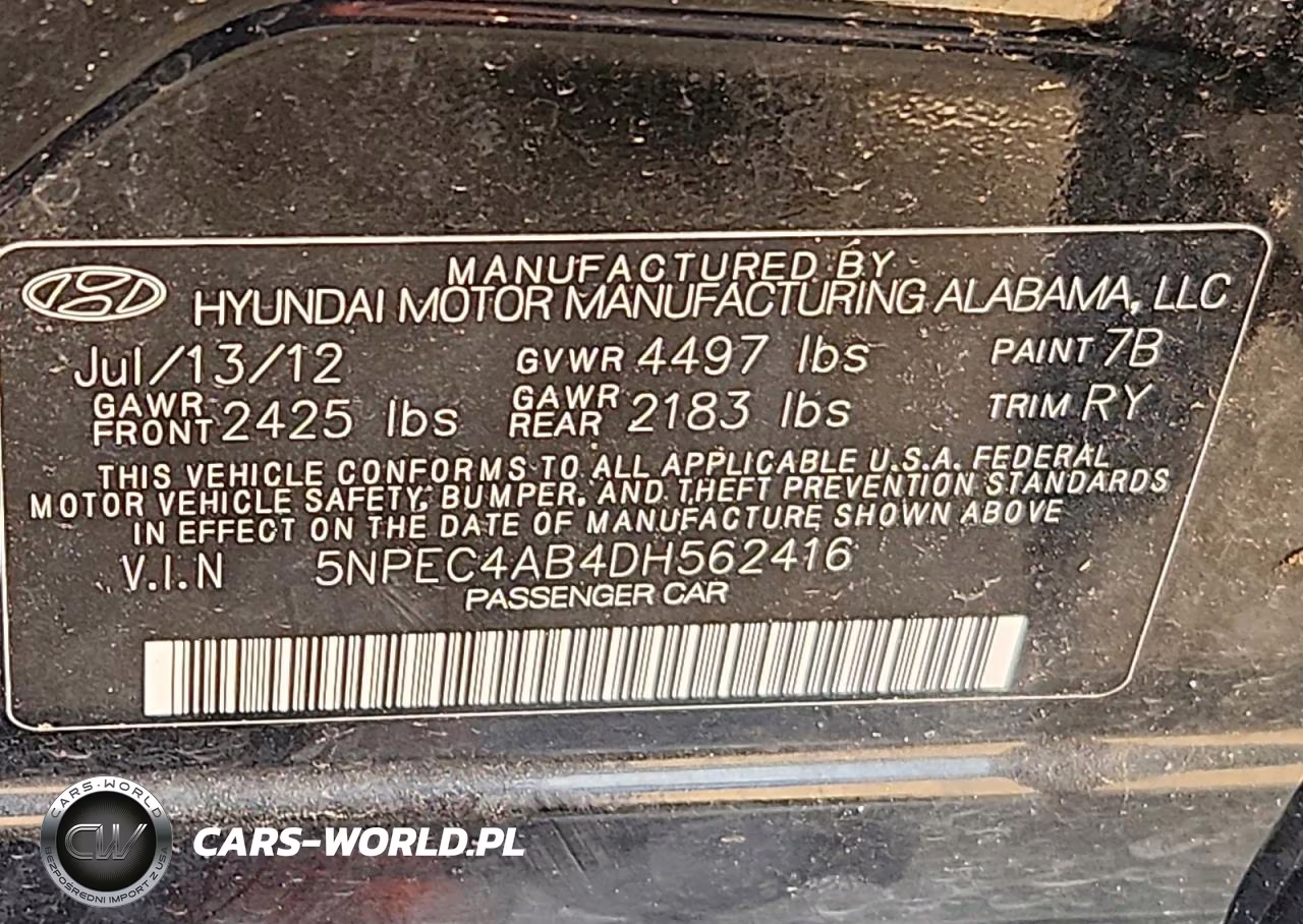2013 Hyundai Sonata Se 2.0T VIN:5NPEC4AB4DH562416 - 12