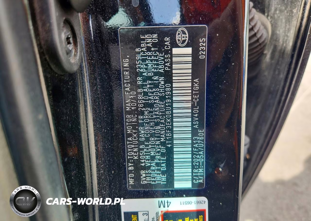 2011 Toyota Camry Xle VIN:4T1BF3EK0BU191980 - 12