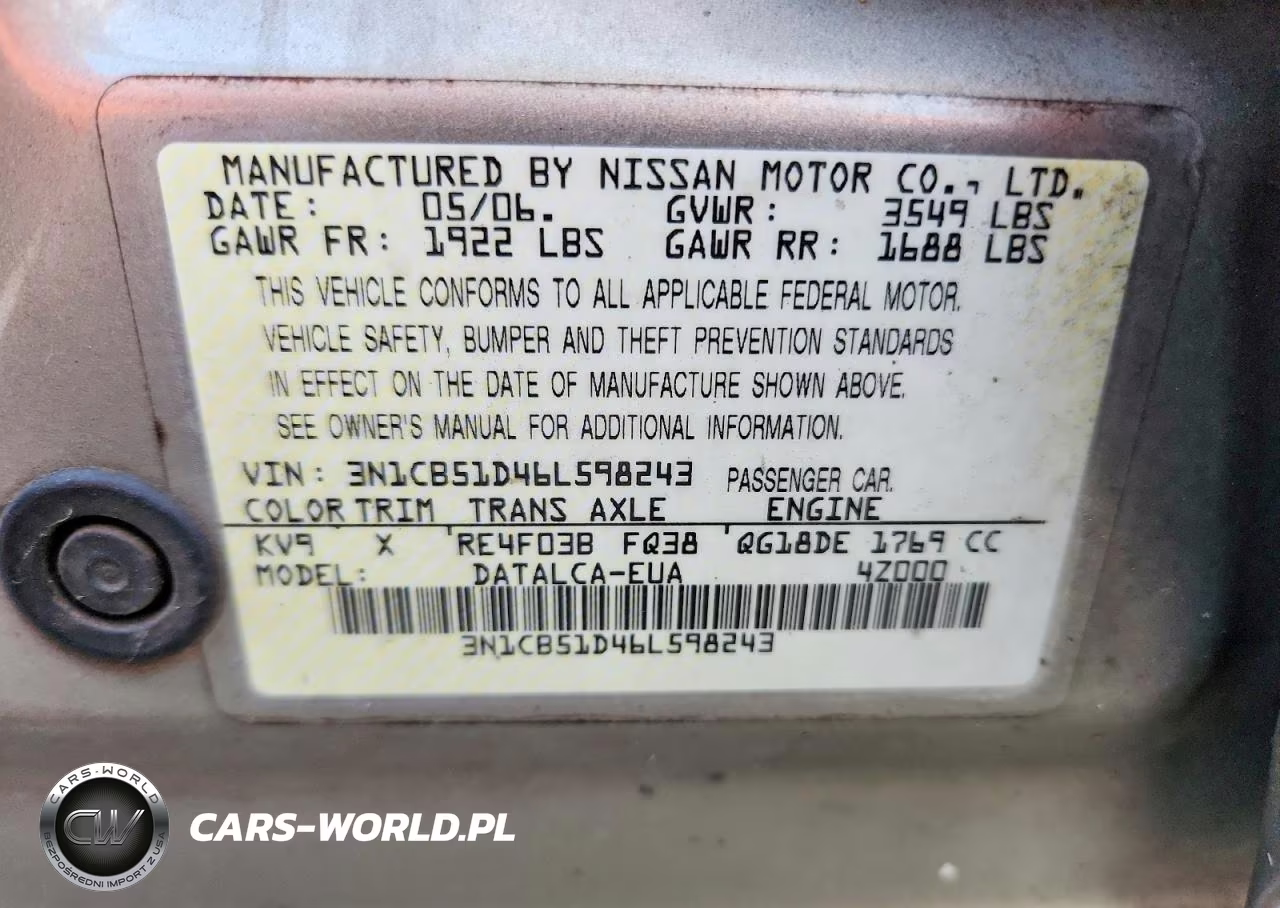 2006 Nissan Sentra 1.8 VIN:3N1CB51D46L598243 - 12