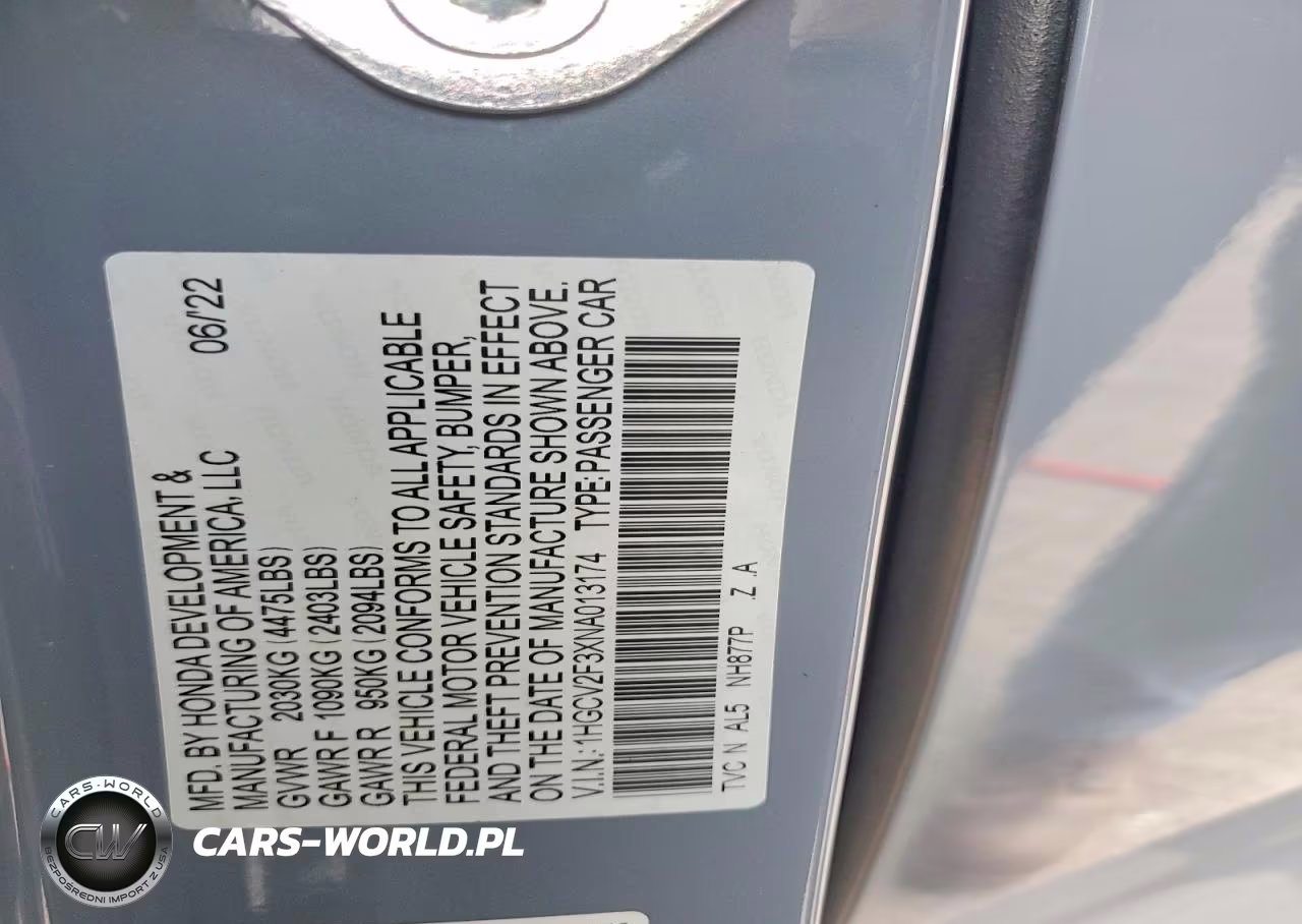 2022 Honda Accord Sport VIN:1HGCV2F3XNA013174 - 12