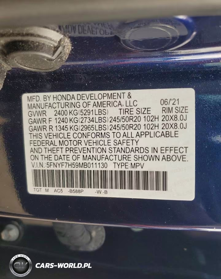 2021 Honda Passport Exl VIN:5FNYF7H59MB011130 - 14