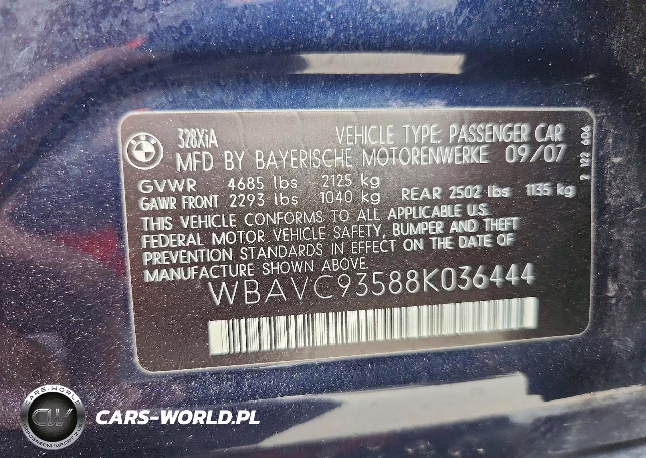 2008 BMW 328 Xi VIN:WBAVC93588K036444 - 12