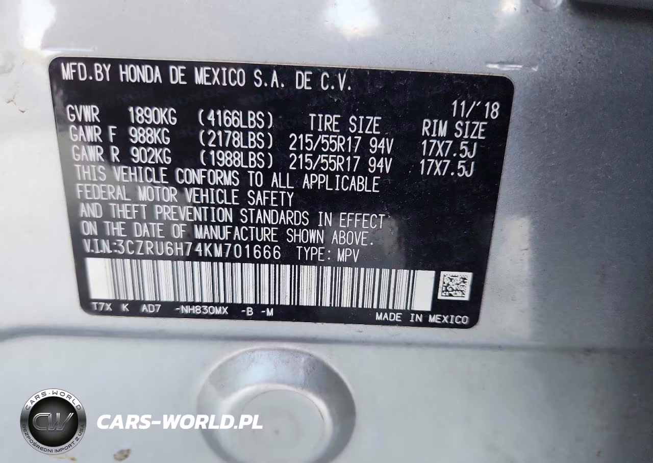 2019 Honda Hr-V Exl VIN:3CZRU6H74KM701666 - 13