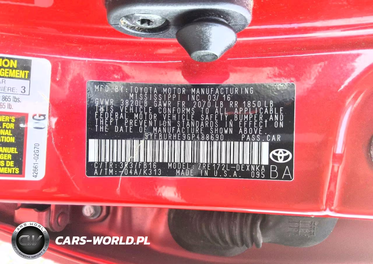 2016 Toyota Corolla Le VIN:5YFBURHE9GP488690 - 12