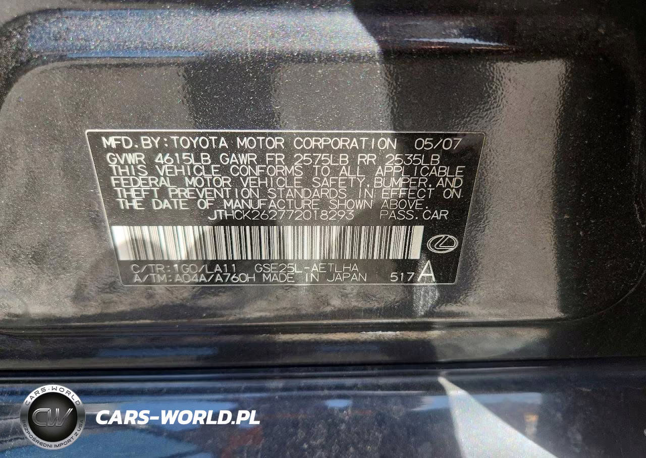 2007 Lexus Is 250 VIN:JTHCK262772018293 - 12