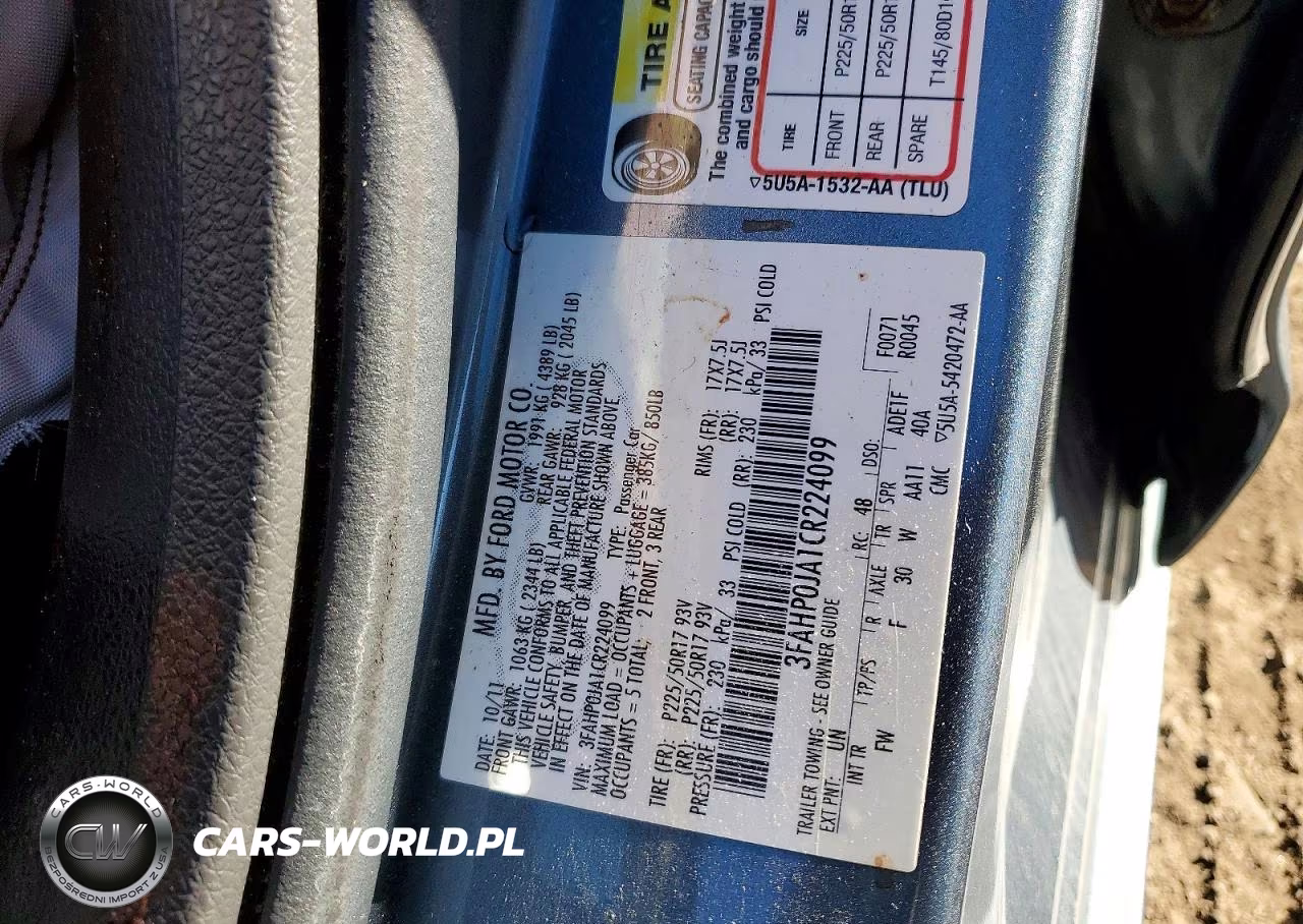2012 Ford Fusion Sel VIN:3FAHP0JA1CR224099 - 12