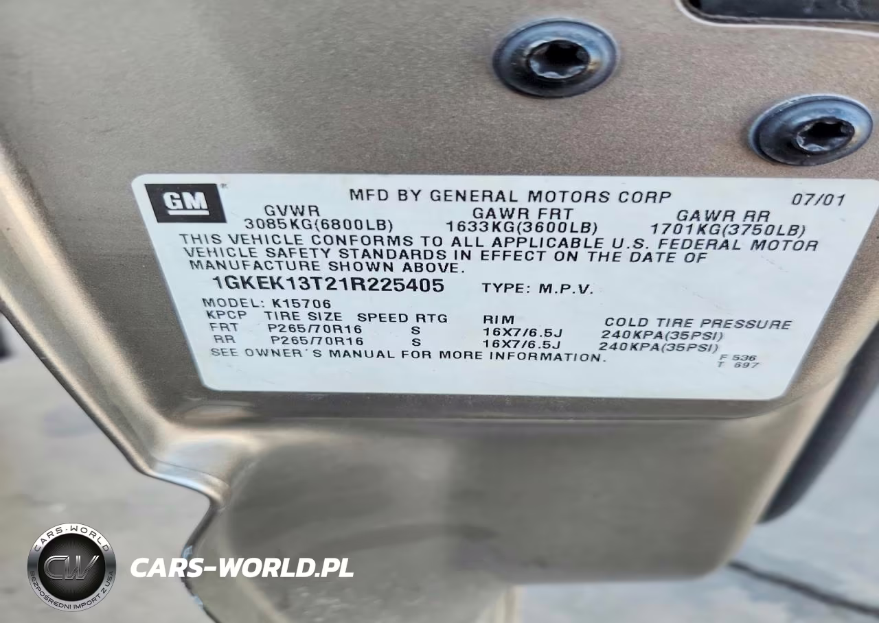 2001 GMC Yukon VIN:1GKEK13T21R225405 - 13