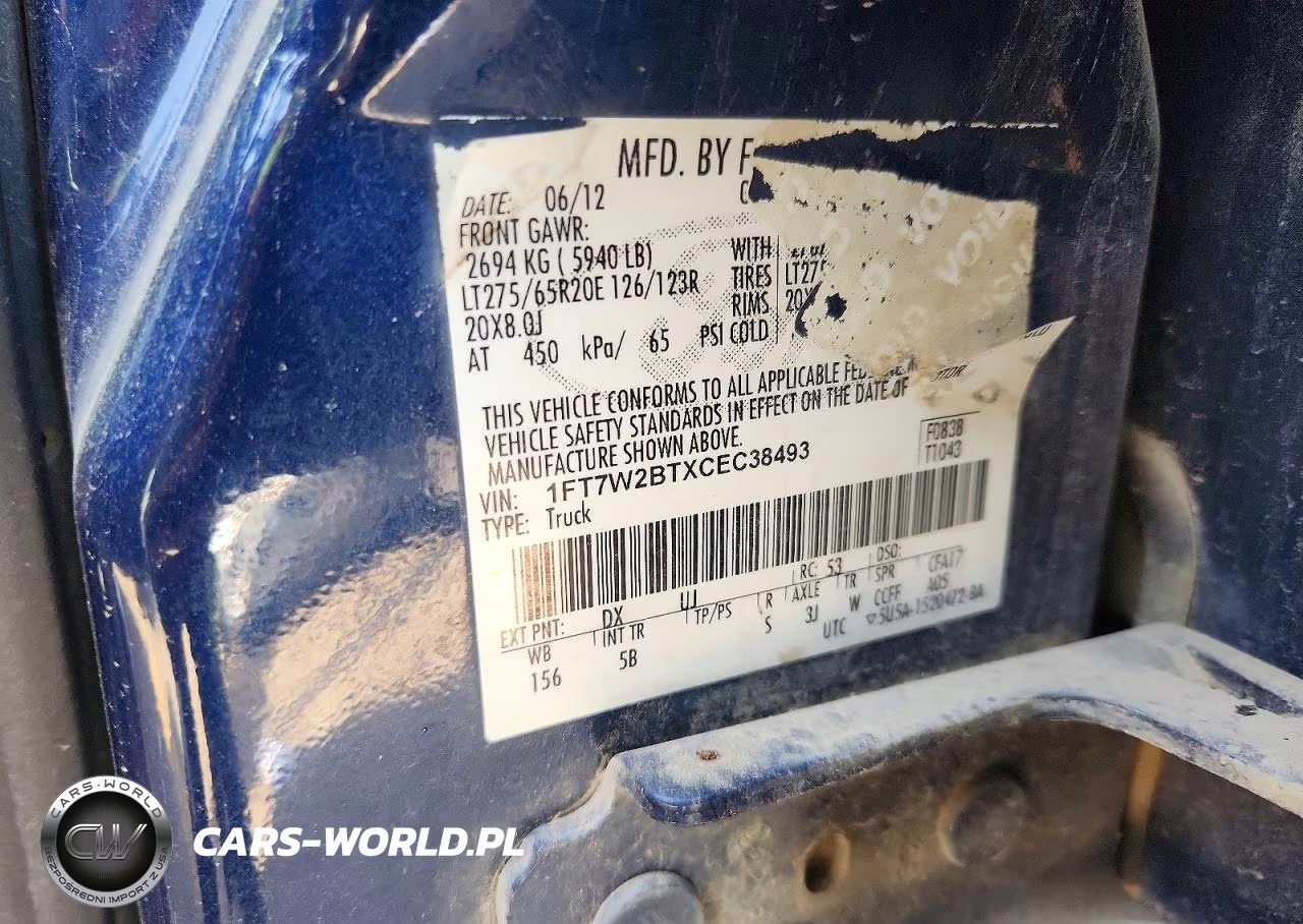 2012 Ford F250 Super Duty VIN:1FT7W2BTXCEC38493 - 12