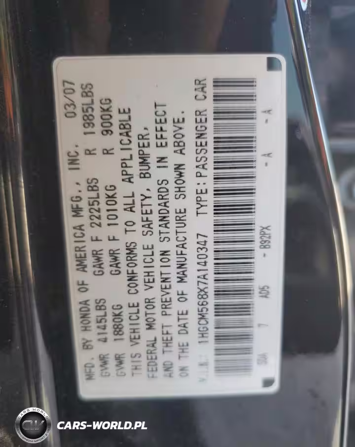 2007 Honda Accord Ex VIN:1HGCM568X7A140347 - 13