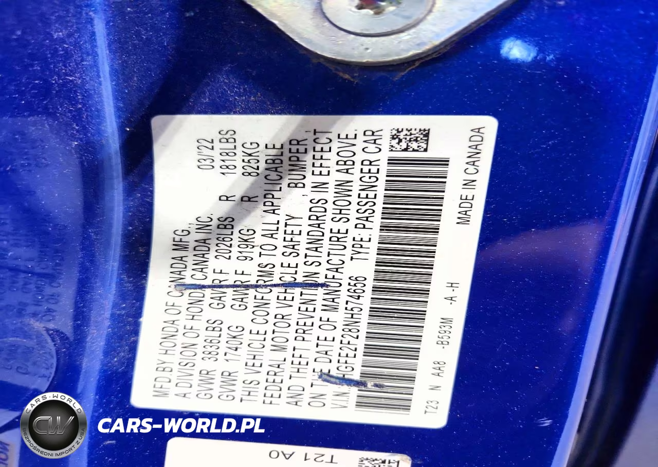 2022 Honda Civic Lx VIN:2HGFE2F28NH574656 - 13