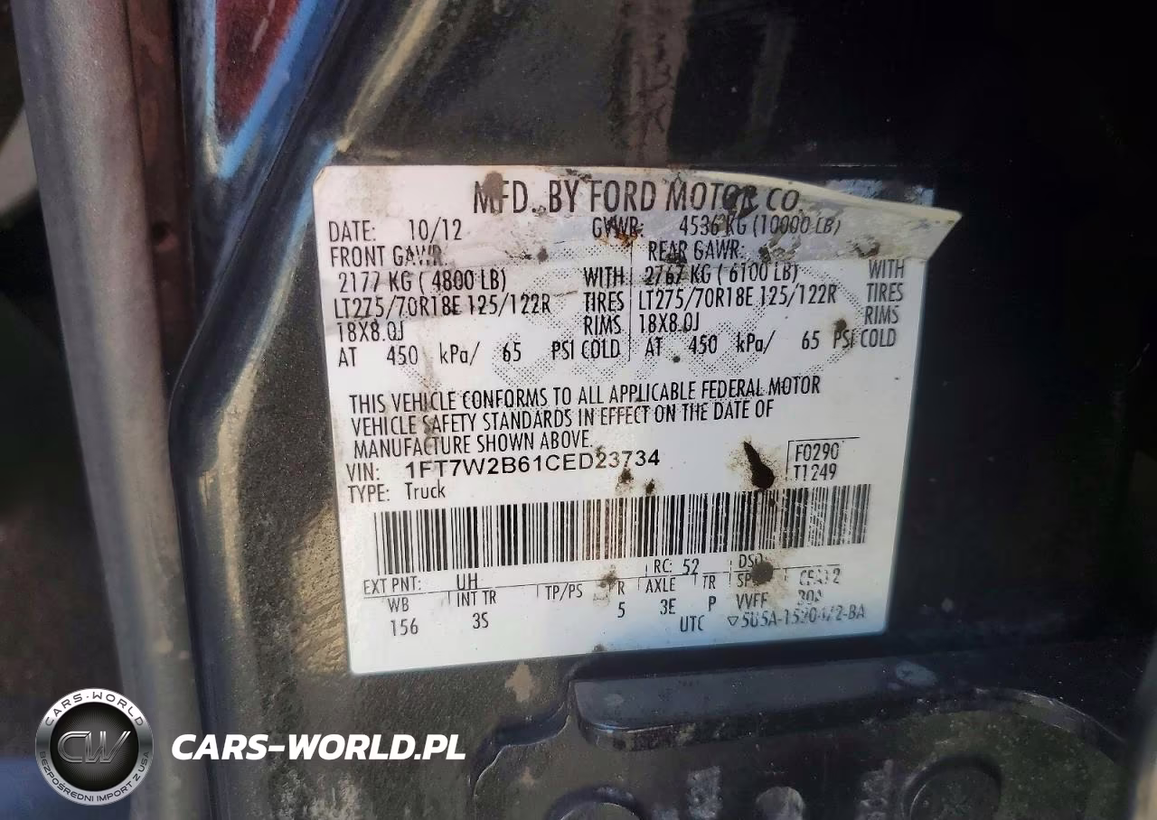 2012 Ford F250 Super Duty VIN:1FT7W2B61CED23734 - 12