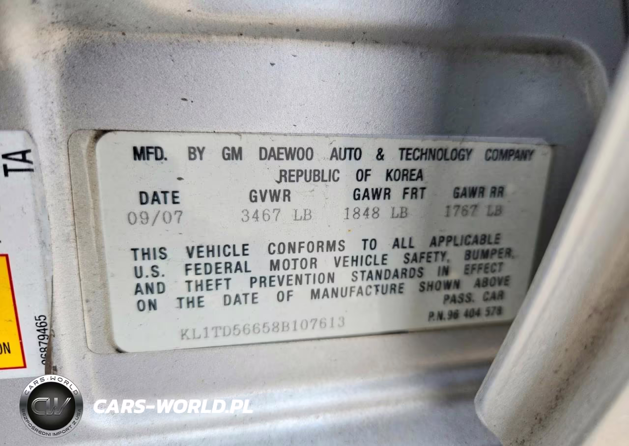 2008 Chevrolet Aveo Base VIN:KL1TD56658B107613 - 12