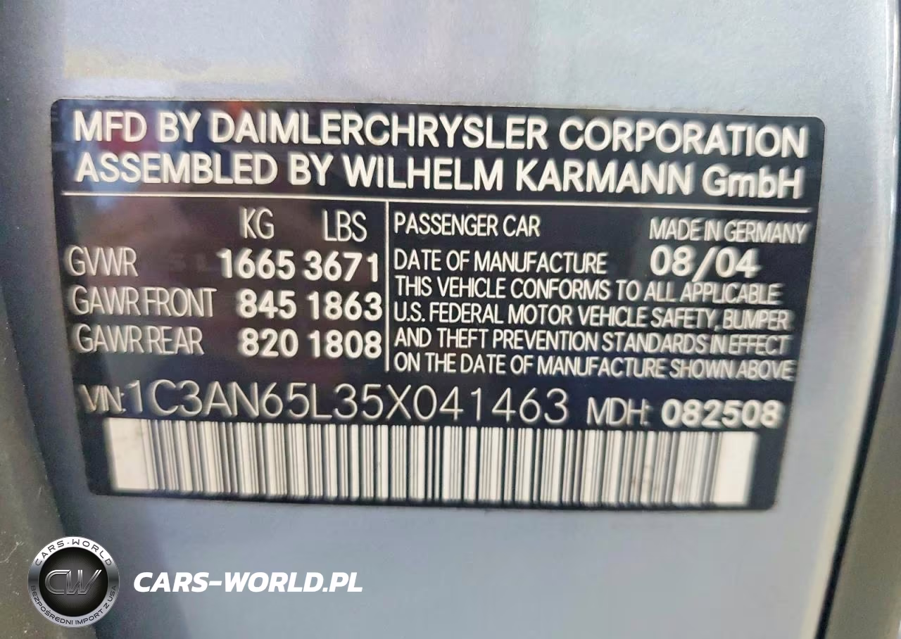 2005 Chrysler Crossfire Limited VIN:1C3AN65L35X041463 - 12