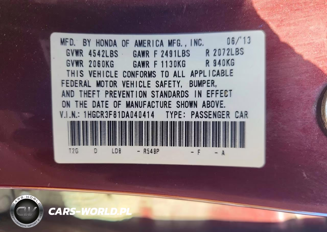 2013 Honda Accord Exl VIN:1HGCR3F81DA040414 - 12