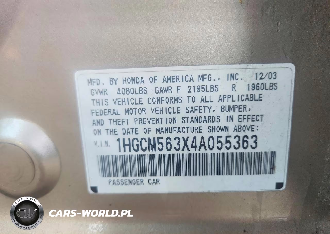 2004 Honda Accord Lx VIN:1HGCM563X4A055363 - 13