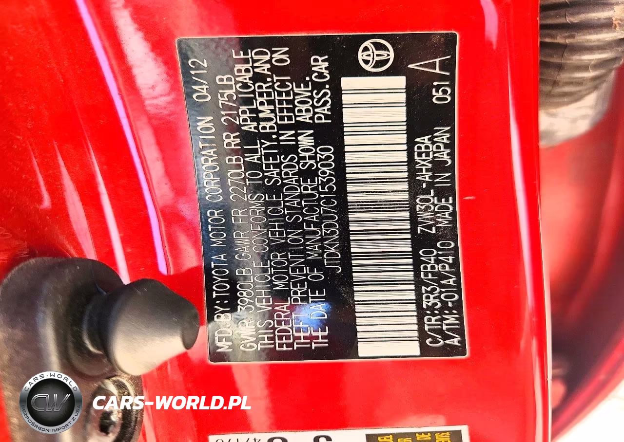 2012 Toyota Prius Three VIN:JTDKN3DU7C1539030 - 12