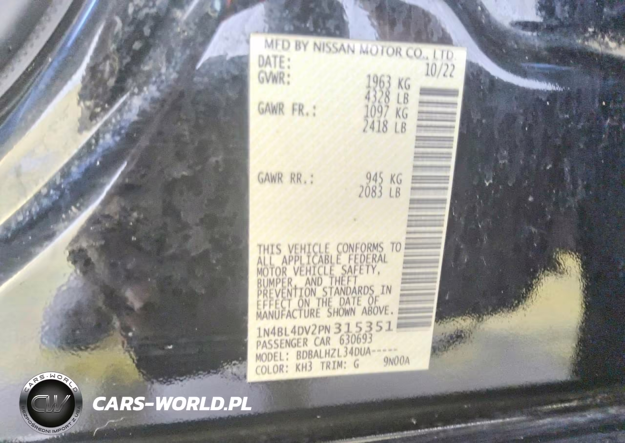 2023 Nissan Altima Sv VIN:1N4BL4DV2PN315351 - 12