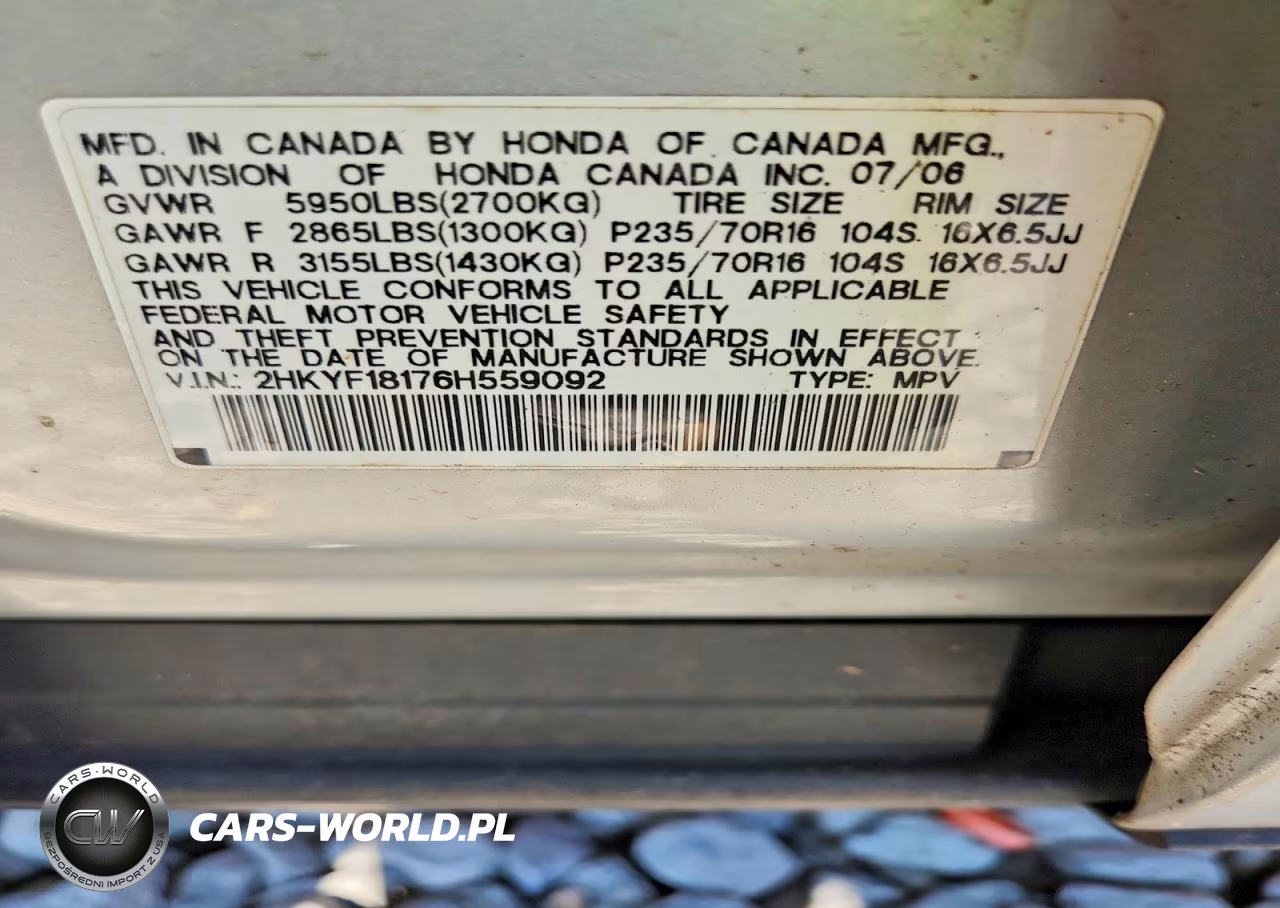 2006 Honda Pilot Lx VIN:2HKYF18176H559092 - 12