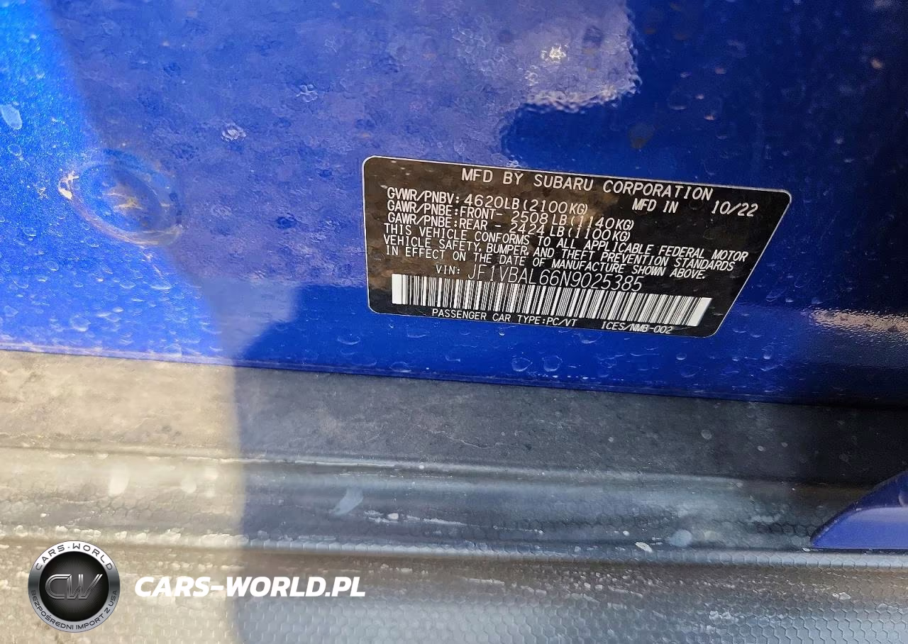 2022 Subaru Wrx Limited VIN:JF1VBAL66N9025385 - 12