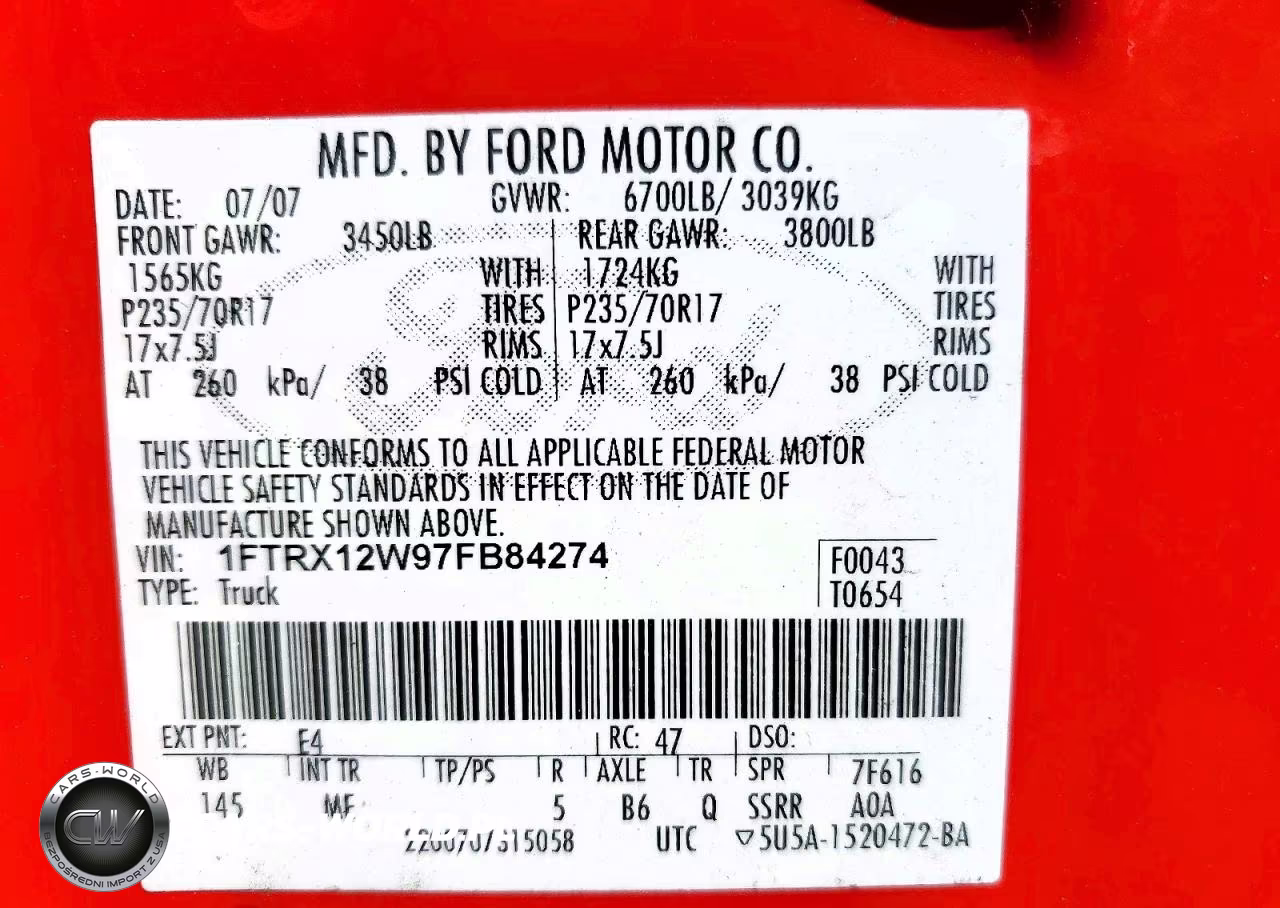 2007 Ford F150 VIN:1FTRX12W97FB84274 - 12