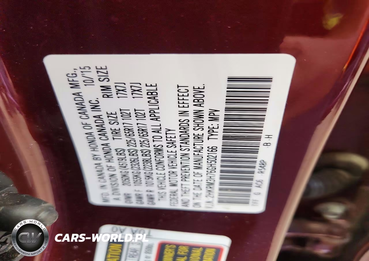 2016 Honda Cr-V Exl VIN:2HKRM3H76GH502166 - 13